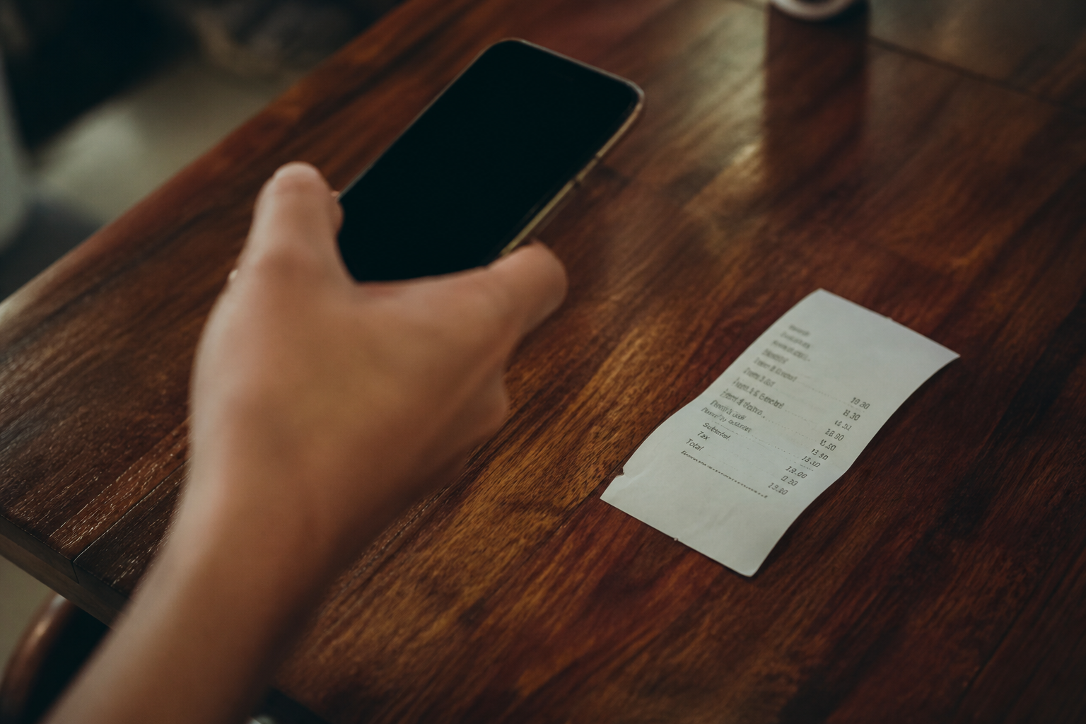 Photographing a cafe bill with a phone
