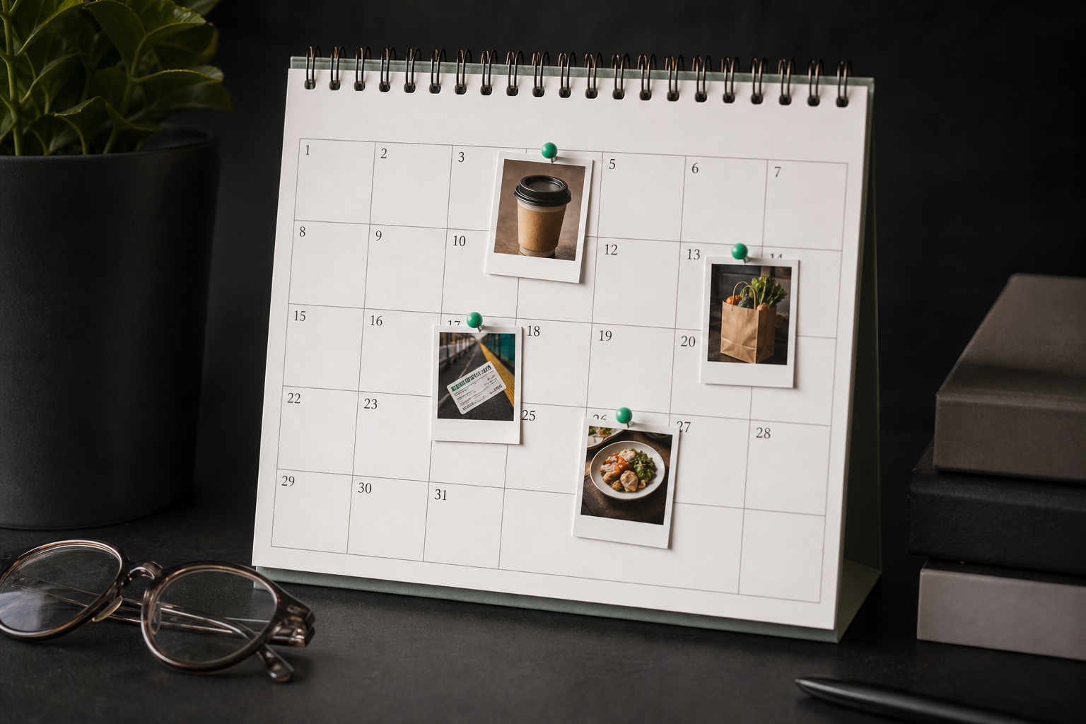 Photos pinned to a calendar